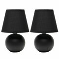 Creekwood Home Petite Ceramic Orb Base Bedside Table Desk Lamp Two Pack Set, Matching Drum Fabric Shade, Black CWT-2004-BK-2PK